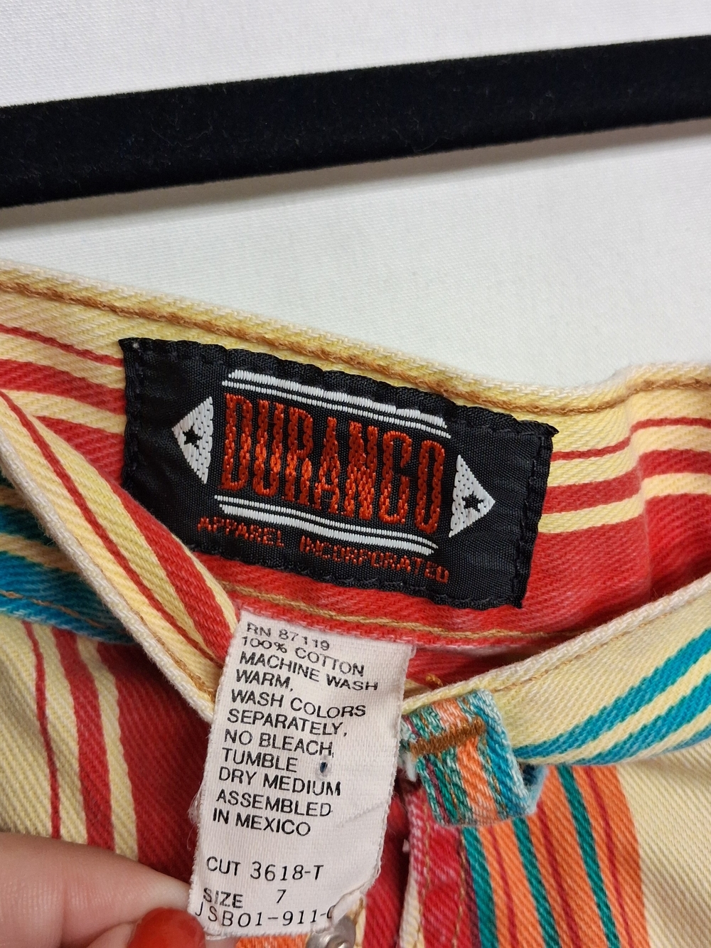 VTG DURANGO Stripe Colorful Denim Shorts Multicolor Retro Red Yellow Orange 7 - Picture 3 of 6